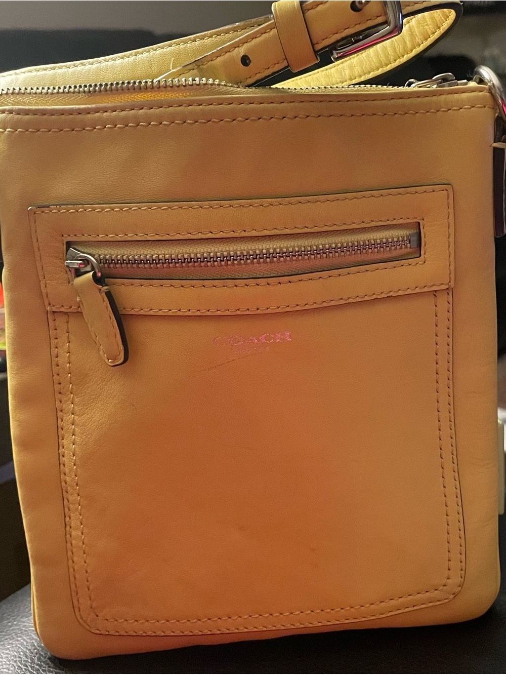 Coach Yellow Leather Crossbody Bag with Front Zip Pocket